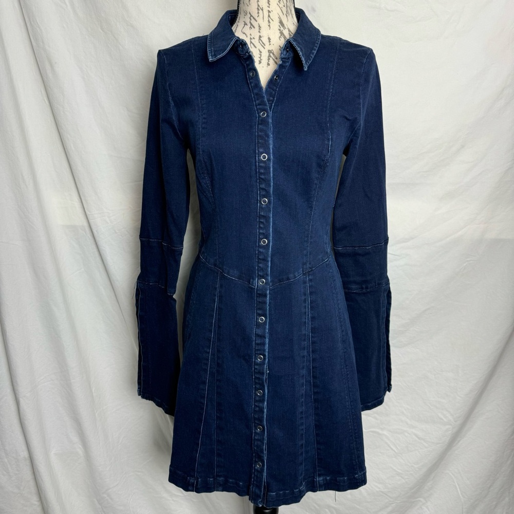 Free People Thea Dark Wash Denim Mini Dress Size S NWT